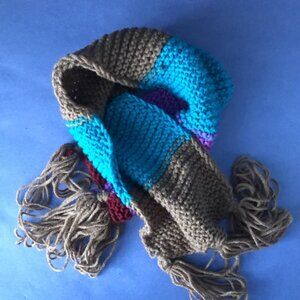 NWOT Vintage Hand-Knitted Made-in-Canada Colourful Grey Warm Scarf